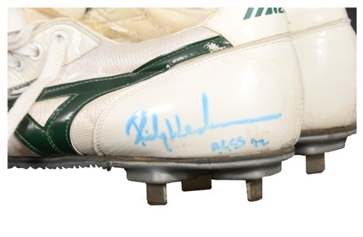 1992 Rickey Henderson Oakland A’s Mizuno Game Worn Cleats Attributed to the ALCS